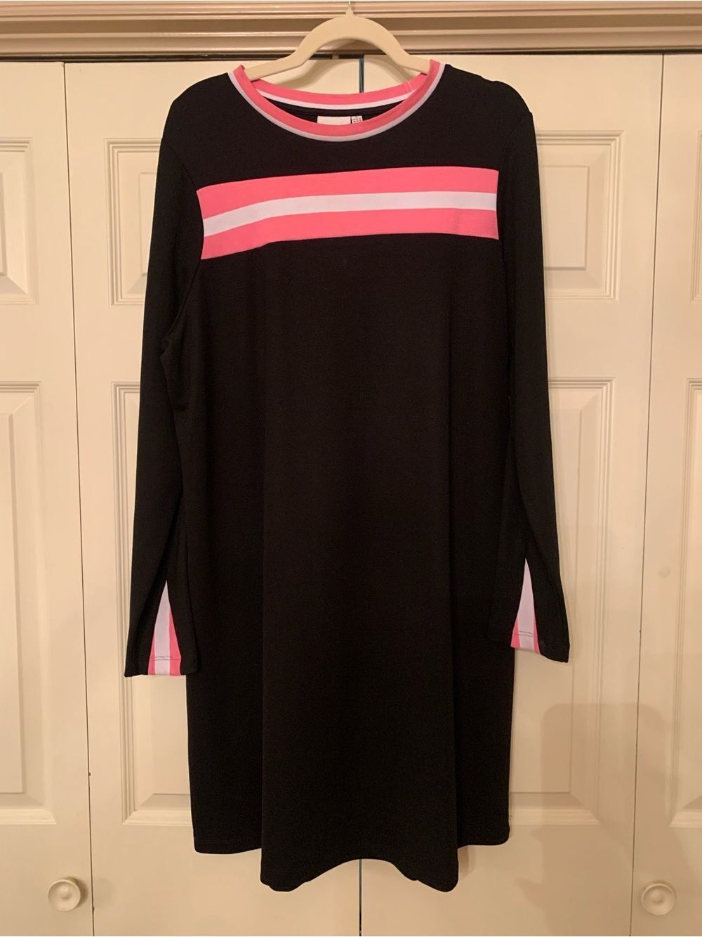 Junarose Black Shift Dress with Pink Stripe Accents